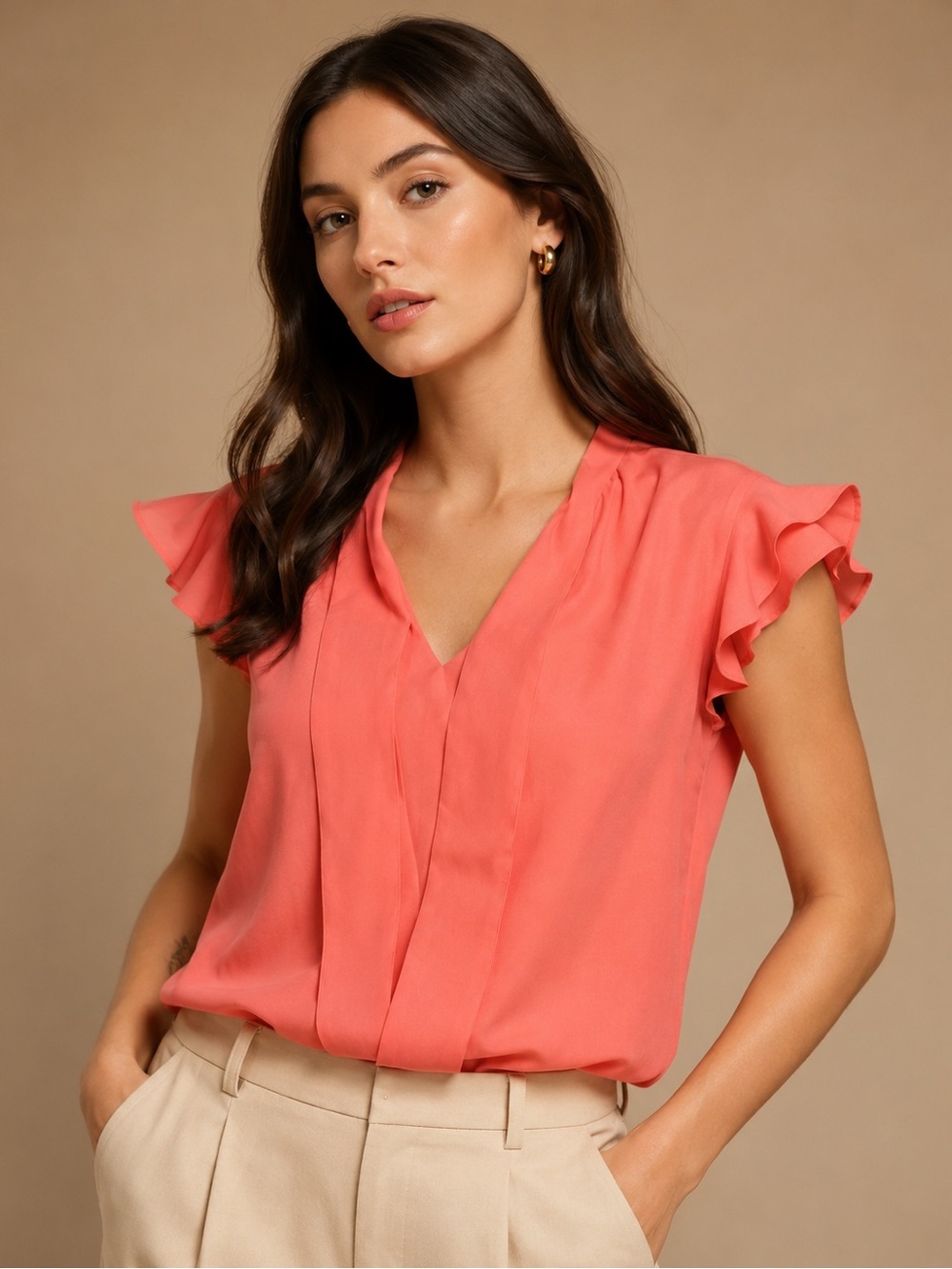 Cato Woman Coral Flutter Sleeve Blouse Plus Size 18/20W Career Top